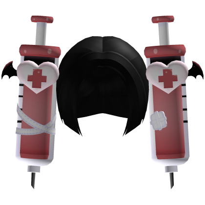 ✚ : black and red nurse syringe hair Roblox item