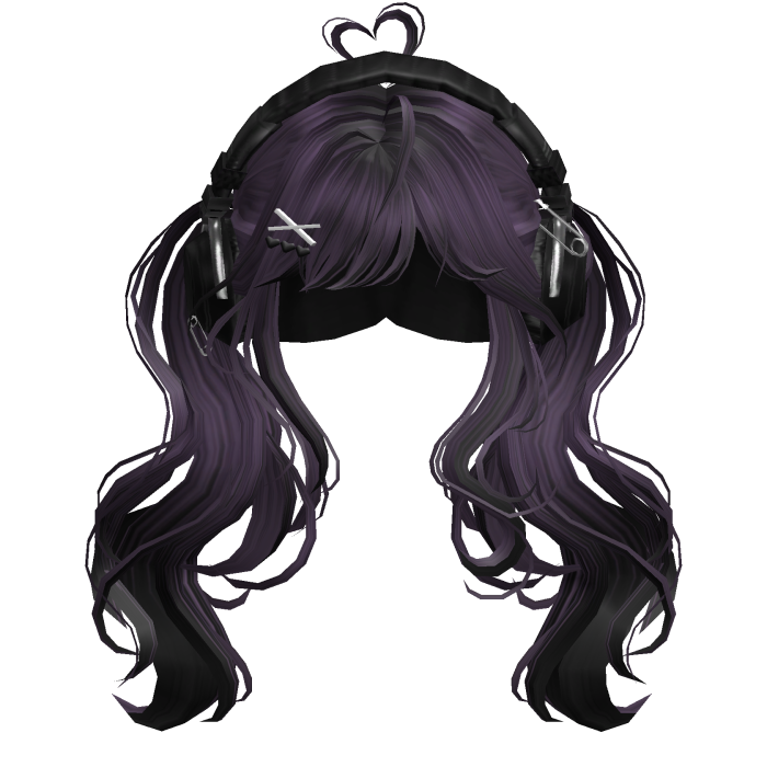 Cute Wavy Pigtails w/Headphonnes (Purple&Black)