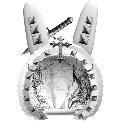 Gothic White Y2K Studded Emo Bunny Hood