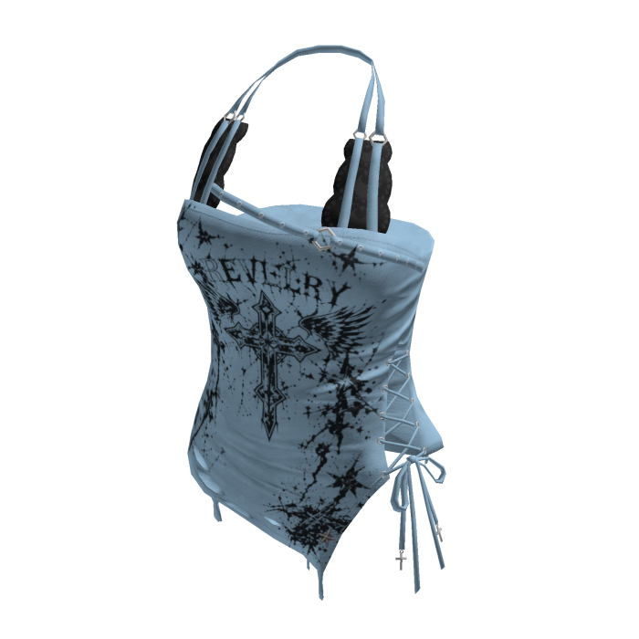 Goth Cross Lace Up Halter Top (Light Blue)