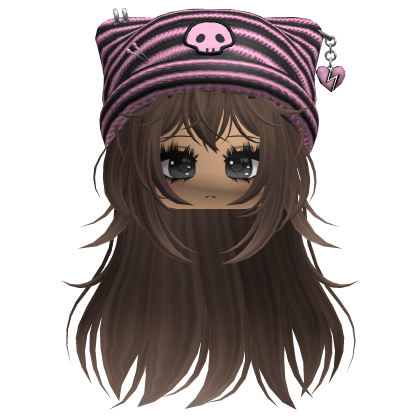 Emo Kawaii Skull Beanie W/ Wolfcut Brown V2