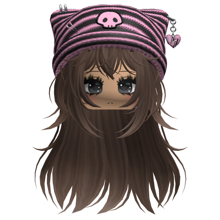 Emo Kawaii Skull Beanie W/ Wolfcut Brown V2