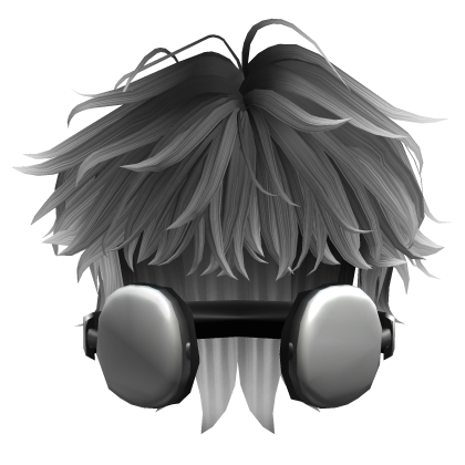 Messy Wolf Cut Hair w/ Headphones(Black&White) Roblox item