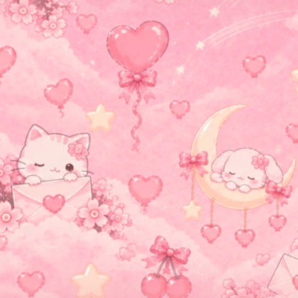 Kawaii Pink Cats Hearts Sakura Cute Background