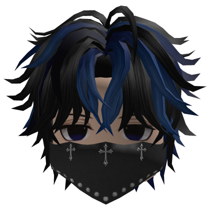 Layered Anime Hair w/ Bandana (Black/Navy)
