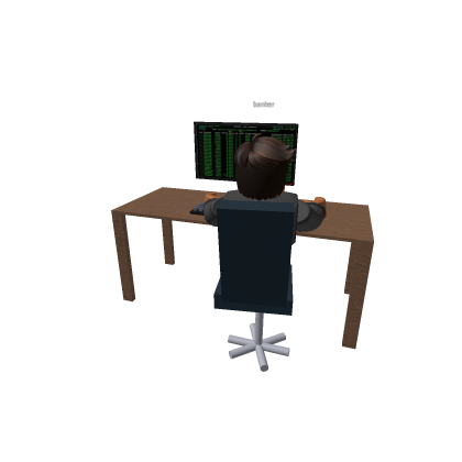 Desk with computer and banker