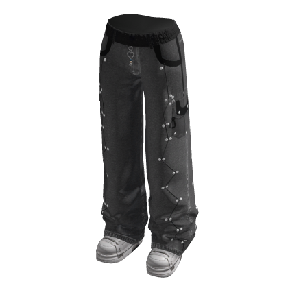 Belted Baggy Pants with Star Outlines (Charcoal)