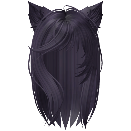 Messy Side Swept Bangs Cat Ears Hair in Purple Roblox item
