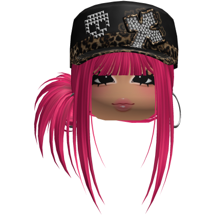 Gyaru Side Bun Hair w/ Cheetah Cap & Earrings
