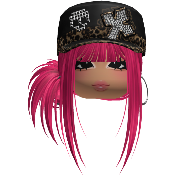 Gyaru Side Bun Hair w/ Cheetah Cap & Earrings
