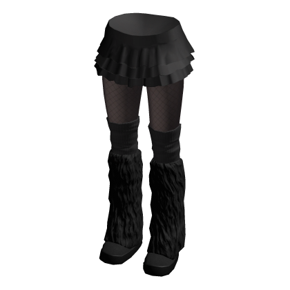 🍀Black Ruffle Skirt w Snow Boots