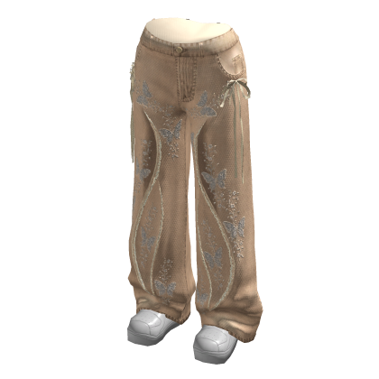 Baggy Graphic Jeans w/ Sneakers (Beige)