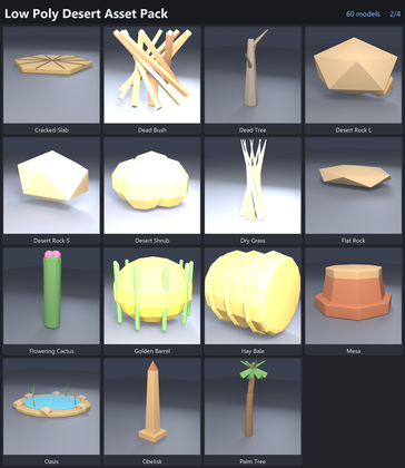 Low Poly Desert Asset Pack Cactus Skull x60 preview 2
