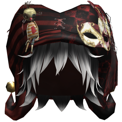 Red Gothic Circus Jester Hat w Black White Hair Roblox item