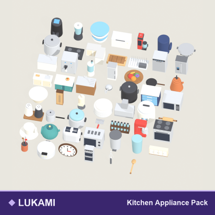 Low Poly Kitchen Appliance Pack x55 Cooking Props