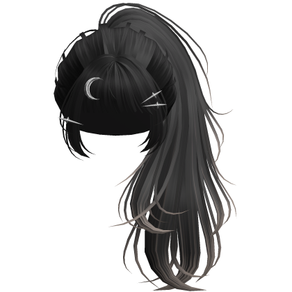 Black&Ash Flowy Lush Ponytail w/ Moon Pins Roblox item