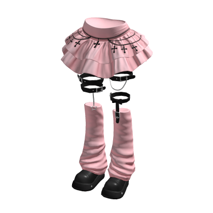 Pink Ruffle Skirt Emo Grunge Boots Y2K Goth Outfit thumbnail