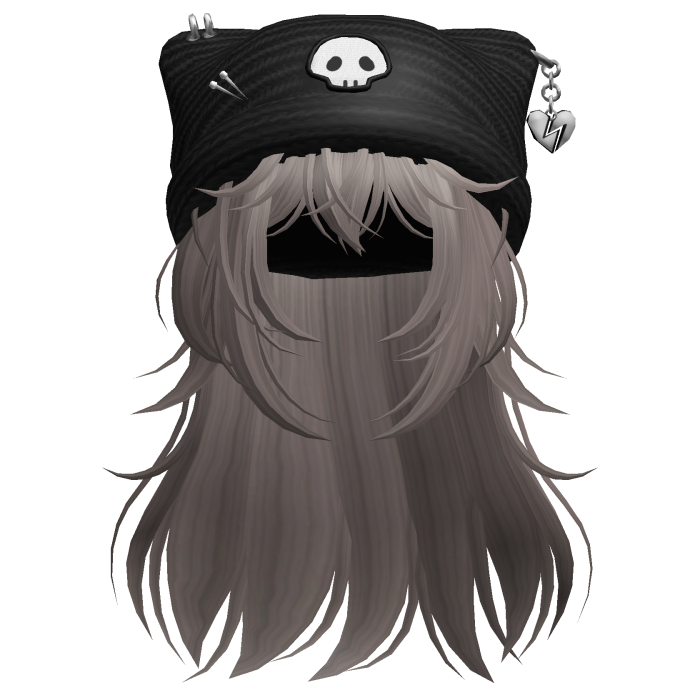 Emo Kawaii Skull Beanie W/ Wolfcut Ash V8

