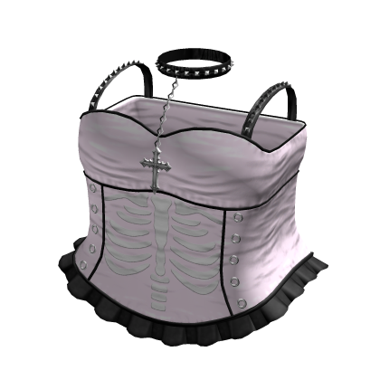 Emo Gothic Ribcage Dress w Choker in Pink Black
