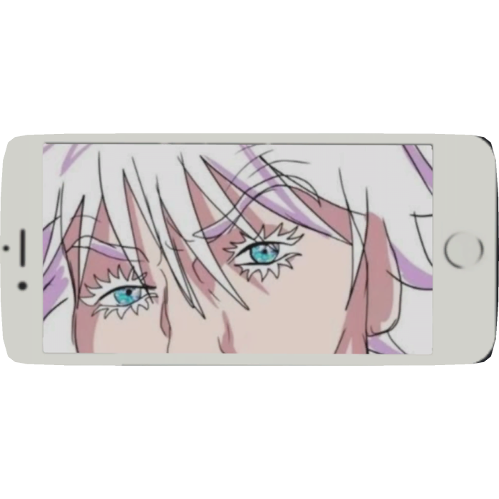 White Anime boy eyes cellphone