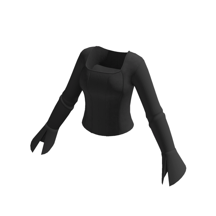 Square Neck Top w/ Flared Cuffs (Black)