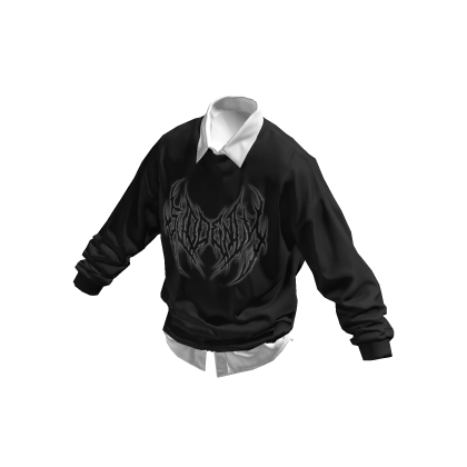 Layered Black Sweater Shirt w/ White Print Graphic