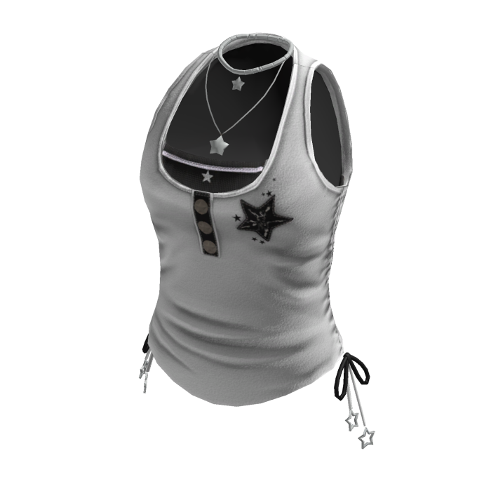 Y2K Ruched Star Tank Top w/ Necklace (White)