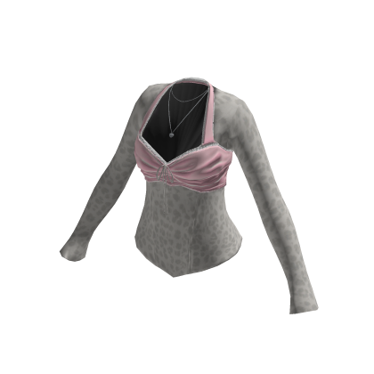 Y2K Leopard Twist Top w/ Necklace (Pink)