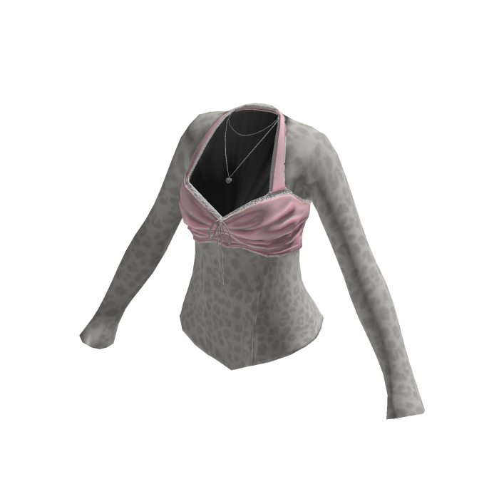 Y2K Leopard Twist Top w/ Necklace (Pink)