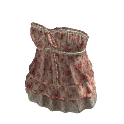Floral Babydoll Top with Ruffle Hem (Red)