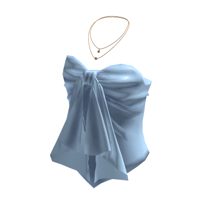 Coquette Satin Bow Tube Top w/ Necklace (Blue)
