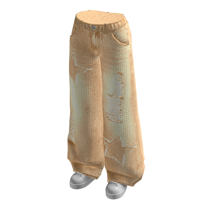 Distressed Wide Leg Jeans (Beige)