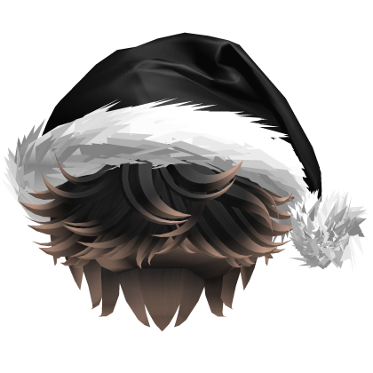 Messy Fluffy Black and Brown Hair a Santa Hat Y2k
