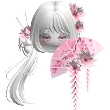 Side Ponytail w/ Cherry Blossoms & Fan