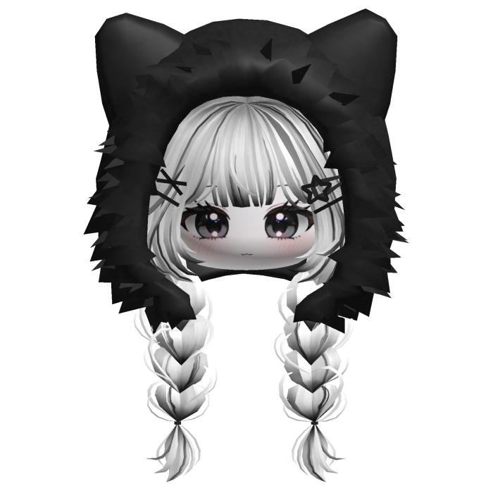 🍀Cute Girl Braided w/ Fur Hood(Black&White)