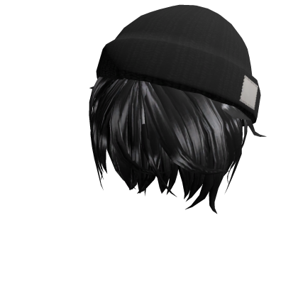 Aesthetic Black Messy Anime Hair w/ Black Beanie