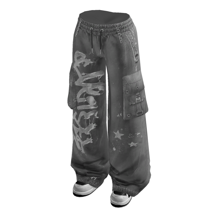 Baggy Pants with Graphic Print (Grey)