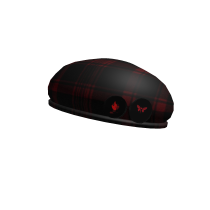 red plaid beret with lain pins Roblox item