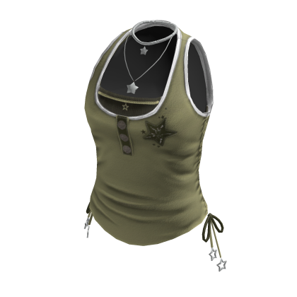 Y2K Ruched Star Tank Top w/ Necklace (Green)