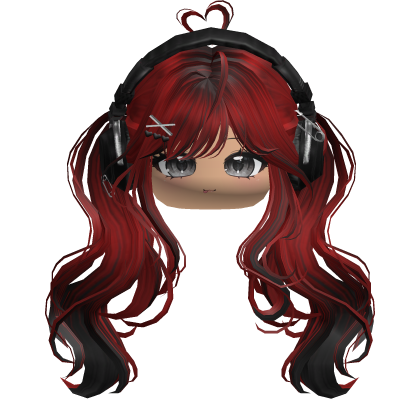 Cute Wavy Pigtails w/ Headphones (Red&Black) Roblox item