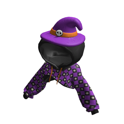 Halloween Witch Hat Skull Checker Crop Hoodie