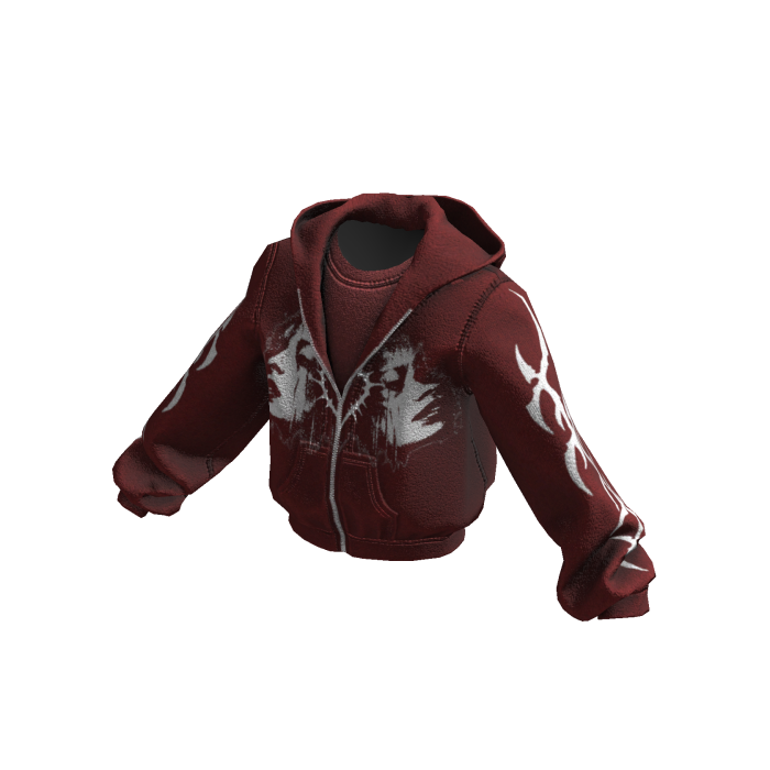 Red Grunge Zip Up Baggy Design Jacket