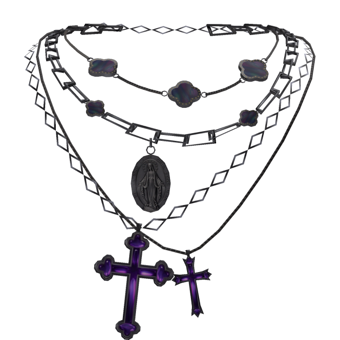 Purple Layered Clover Jesus Cross Necklace