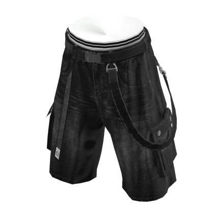 💗Y2K BERMUDA CARGO DENIM SHORTS_BLACK thumbnail