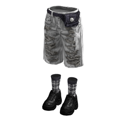 Denim Teared Stylish Jorts (White Blue Grey)