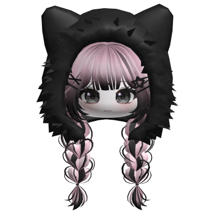 🍀Cute Girl Braided w/ Fur Hood(Pink&Black) Roblox item