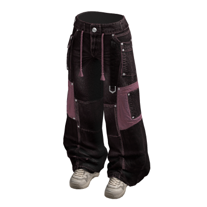 Baggy Cargo Pants with Contrast Pockets (Pink)