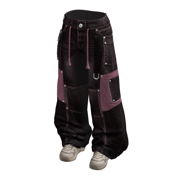 Baggy Cargo Pants with Contrast Pockets (Pink)