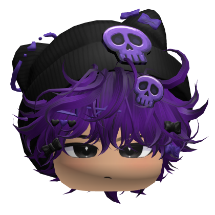 Rumpled Messy Hair w/ Skull Beanie (Purple&Black) Roblox item