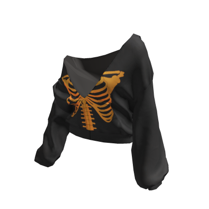 Skeleton Pullover Baggy Hoodie Black&Orange